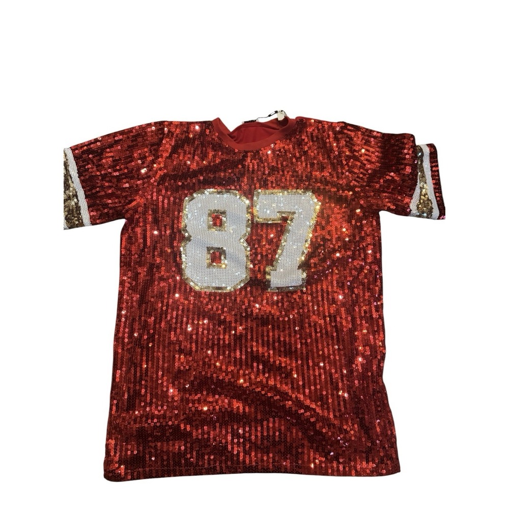 Why Dress Sequined #87 KC Chiefs Travis Kelce Jersey Size O/S Red‎